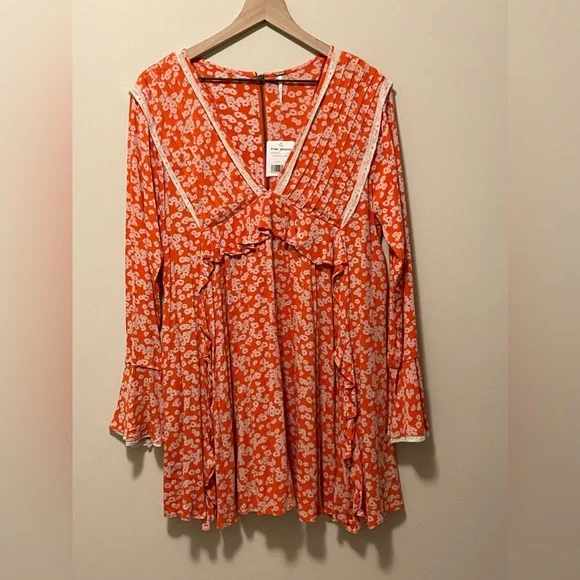 Free People Paprika Combo Floral Bohemian Lace Flowy Dress - Picture 2 of 10